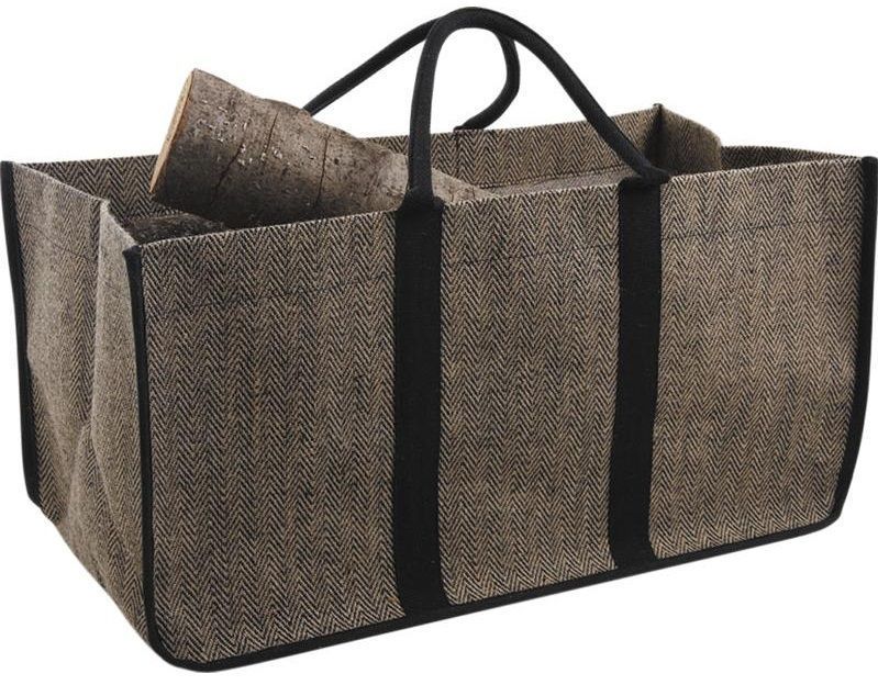 Image of Sac à bûches en toile de jute Anses noires
