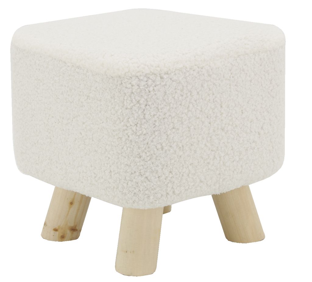 Image of Tabouret carré enfant en coton bouclettes