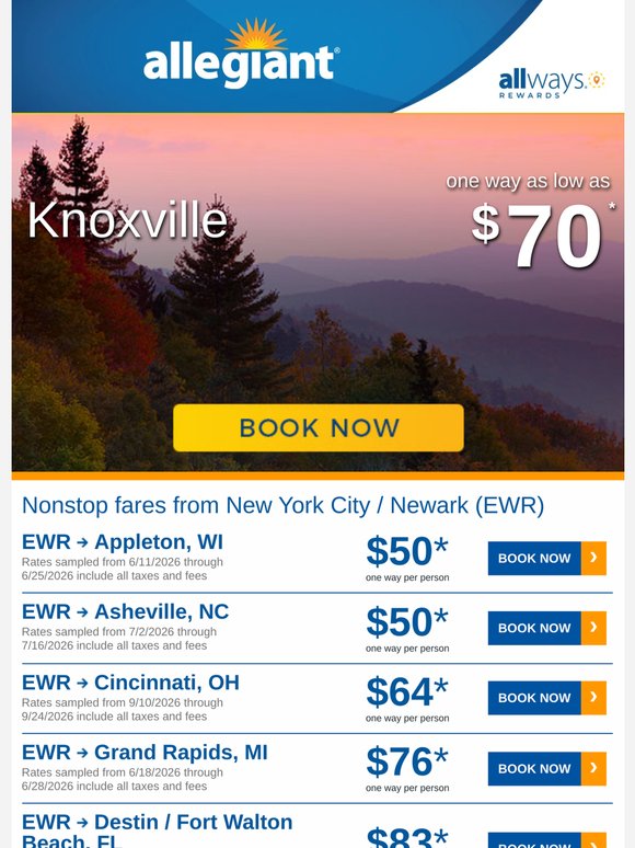 Vacation Friendly Fares From $50