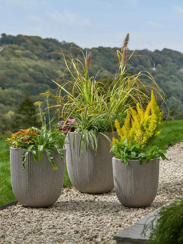 Three Ribbed Planters - Flecked Slate