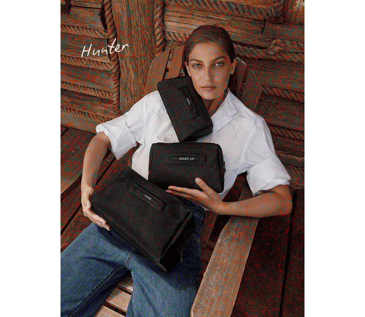 New Status Anxiety Recycled Collection- 'Hunter' Toiletry Cases Bag in Black and Truffle