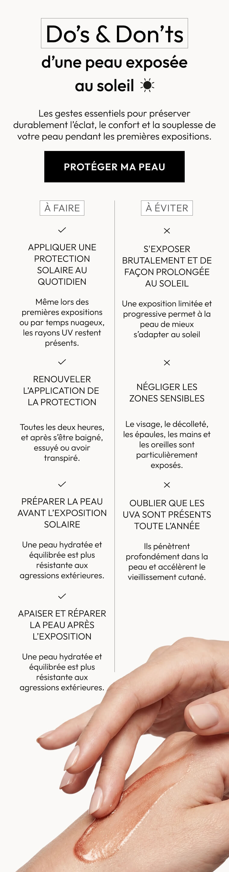 Les gestes essentiels Do’s & Don’ts d’une peau exposée au soleil 1