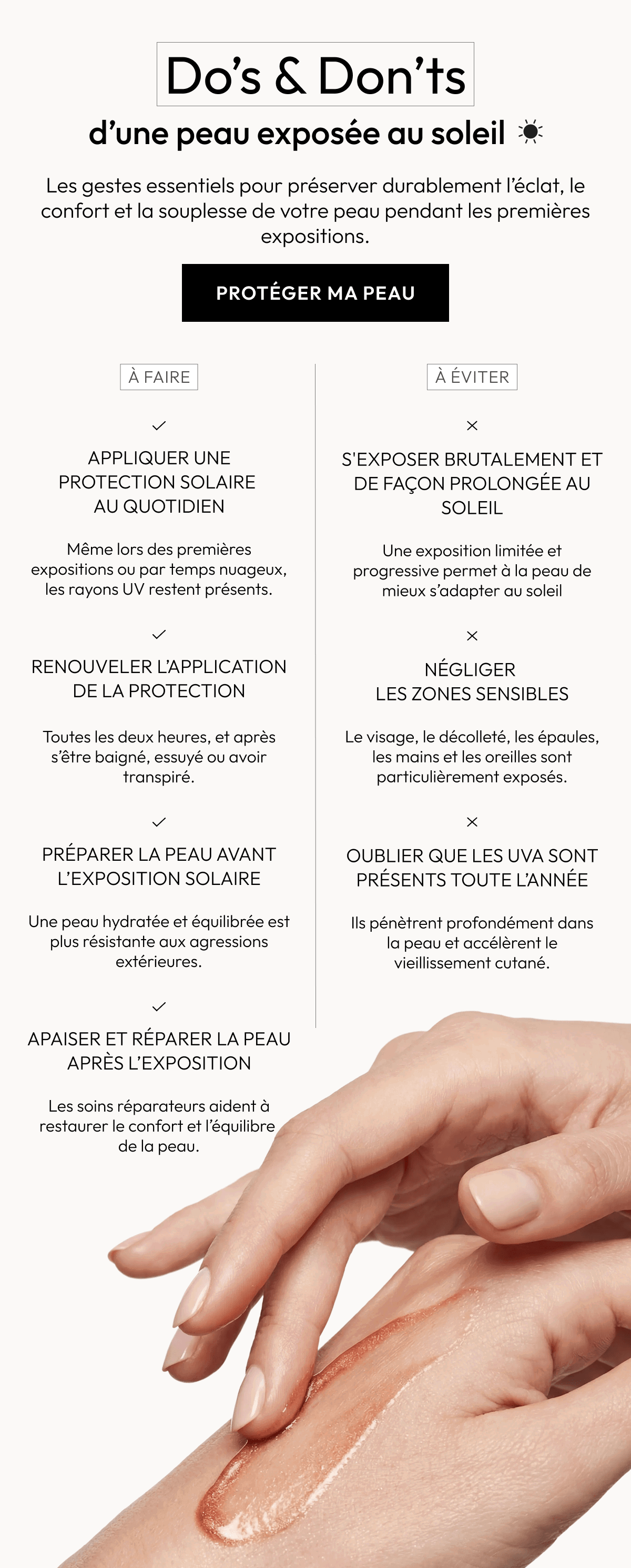 Les gestes essentiels Do’s & Don’ts d’une peau exposée au soleil