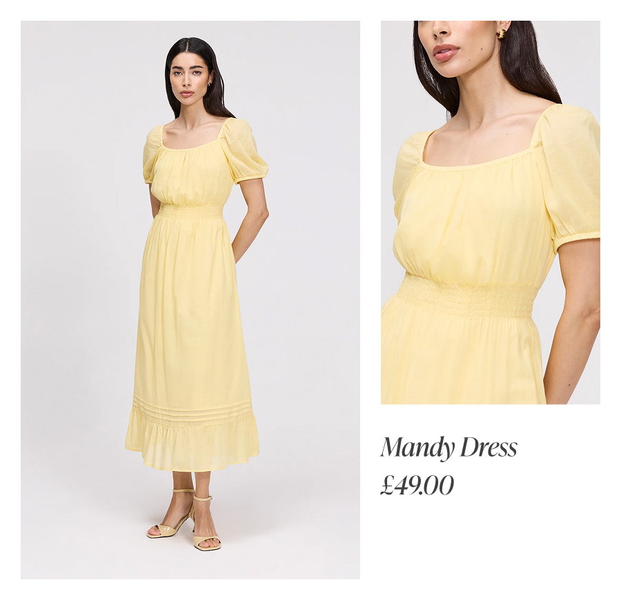 Mandy Yellow Cotton Puff Sleeves Square Neck Midi Dress