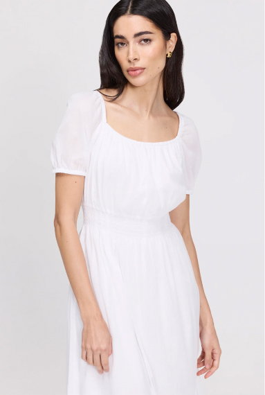 Mandy White Cotton Puff Sleeves Square Neck Midi Dress