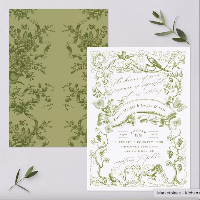 Vintage Toile Wedding Invitations