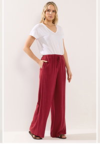 Dark Red Wide Leg Linen Trousers