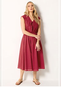 Berry Red Tie Front Cotton Midi Dress