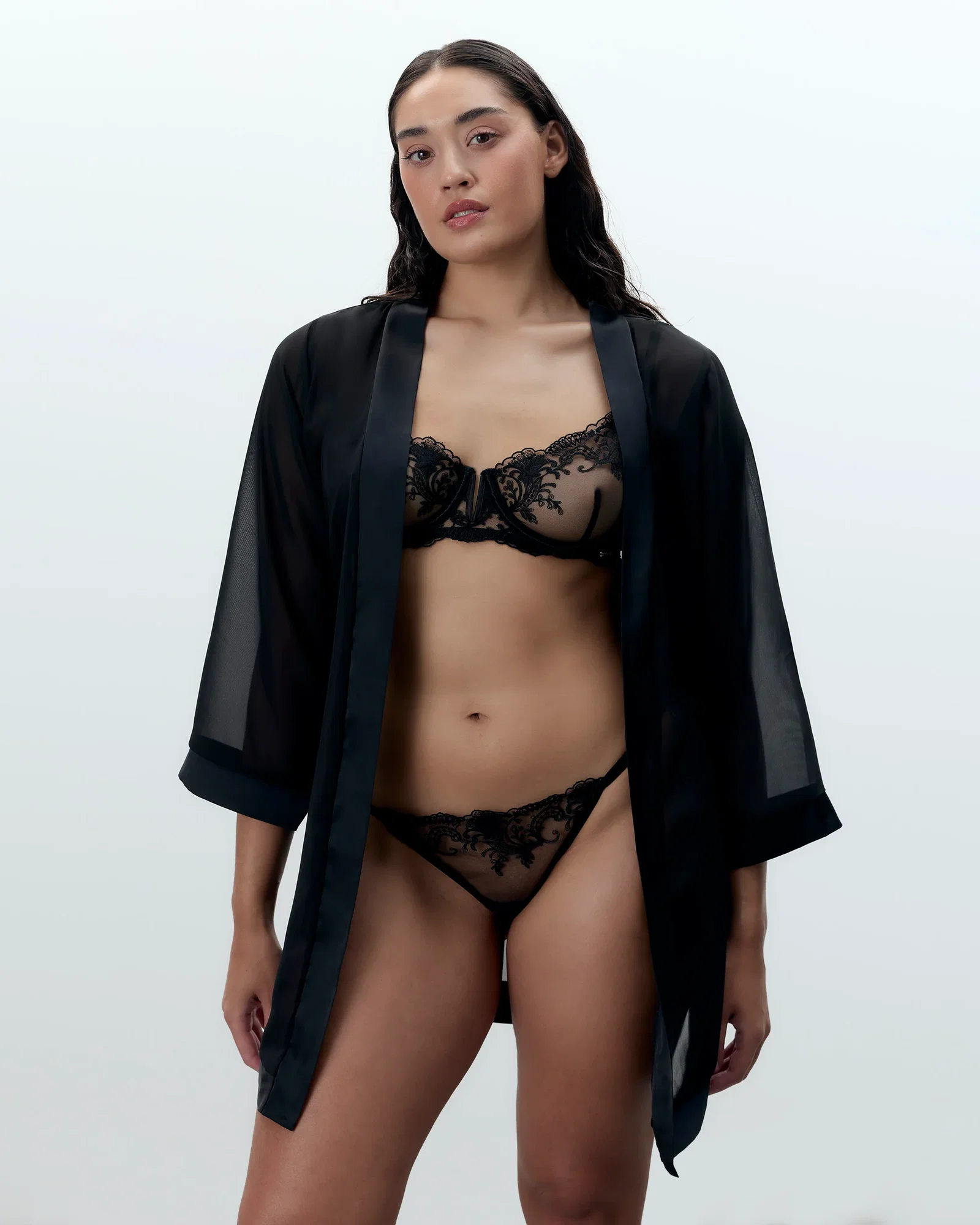 Image of Chiffon Kimono Black