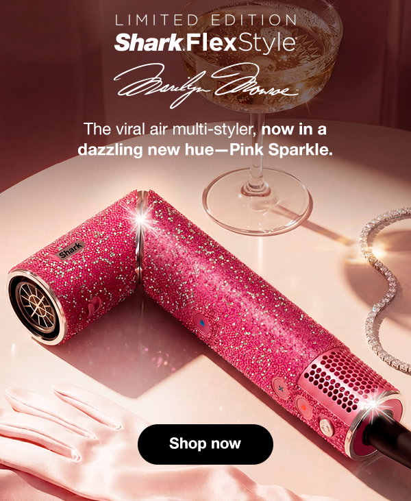 Limited edition Shark FlexStyle X Marilyn Monroe. The viral air multi-styler, now in a dazzling new hue--pink sparkle.