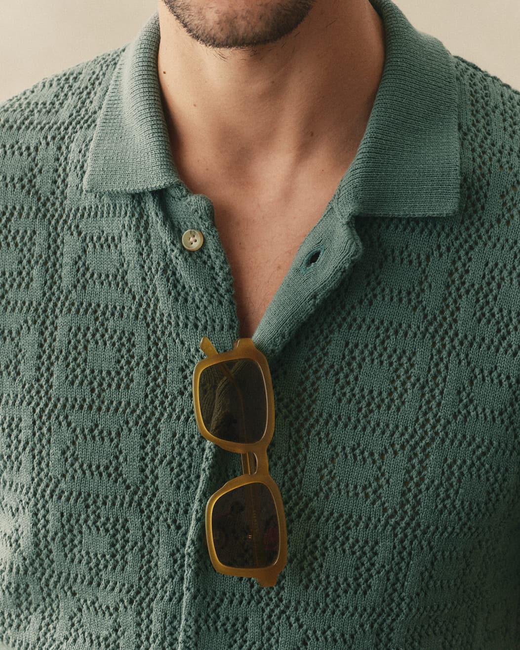 The Monterey Sweater Polo in Deep Sea Geo Crochet