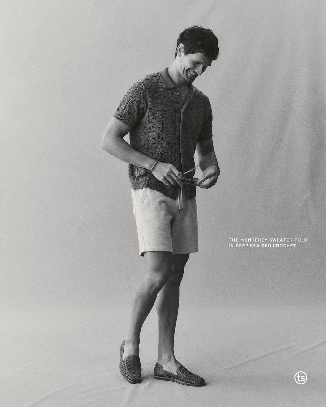 The Monterey Sweater Polo in Deep Sea Geo Crochet