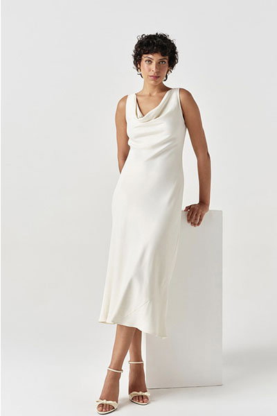 Arya Cowl Neck Satin Midi Dress