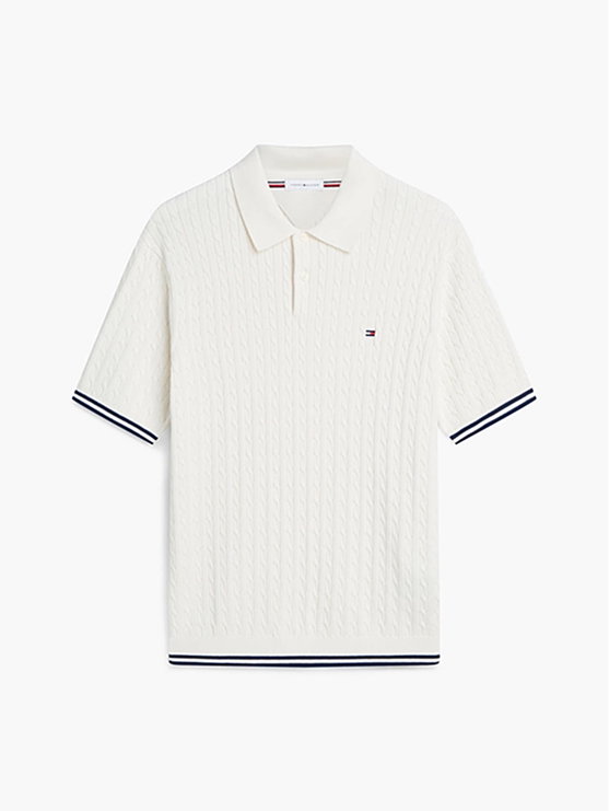 Polo-Pullover mit Zopfmuster und kurzen Ärmeln