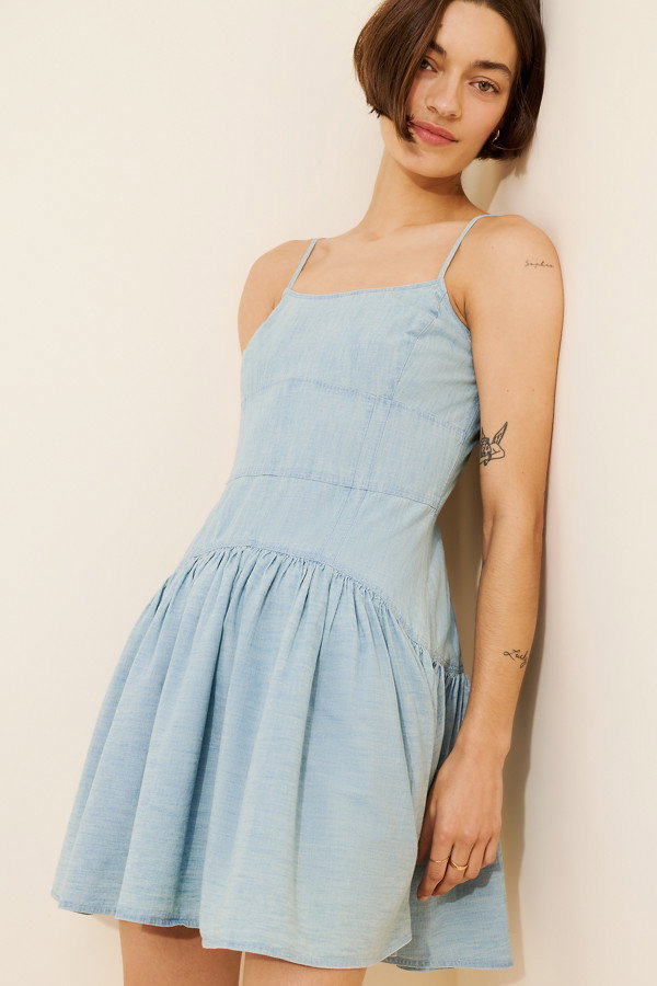 Denim Drop Waist Mini Dress