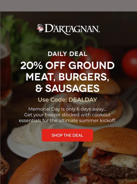 20% OFF Ground Meat, Burgers, & Sausages
