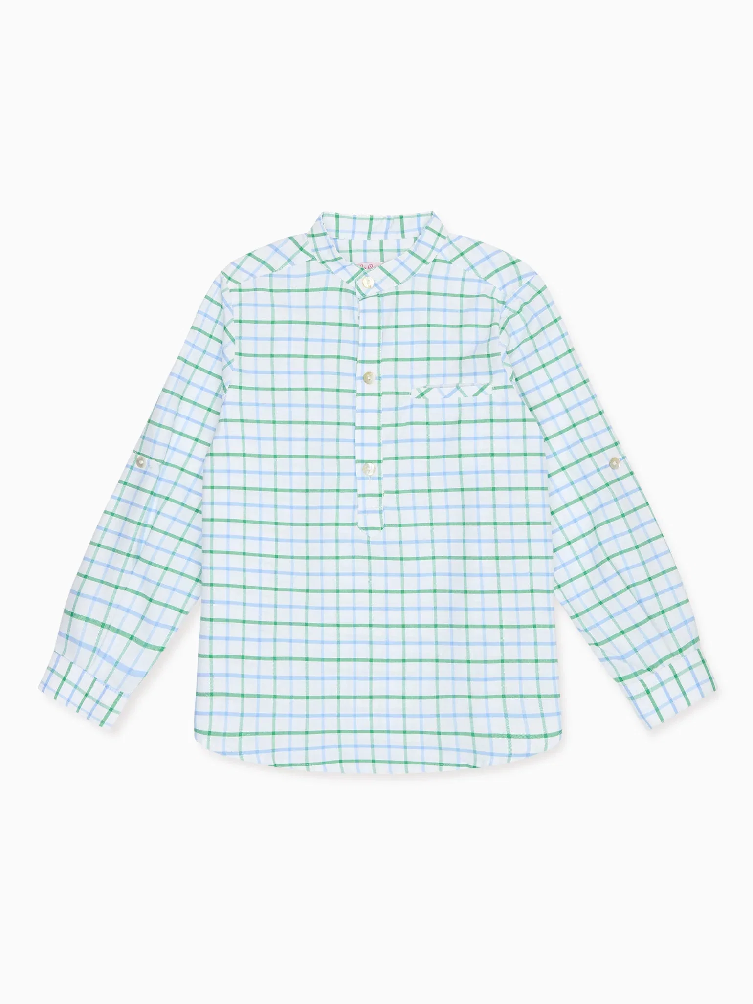 Image of Green Check Mateo Long Sleeve Boy Shirt