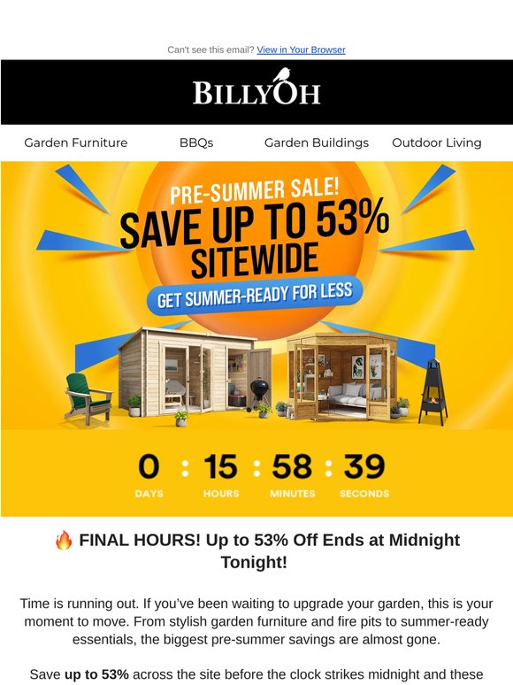 ⏰ Your Pre-Summer Savings Countdown Ends Tonight!