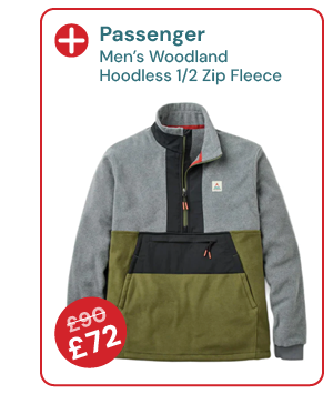 Passenger Men's Woodland Hoodless 1/2 Zip Fleece - Grey / Green. Reduced from £90 to £72.