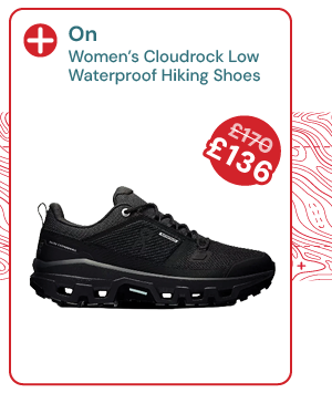 On Women's Cloudrock Low Waterproof Hiking Shoes - Black. Reduced from £170 to £136.