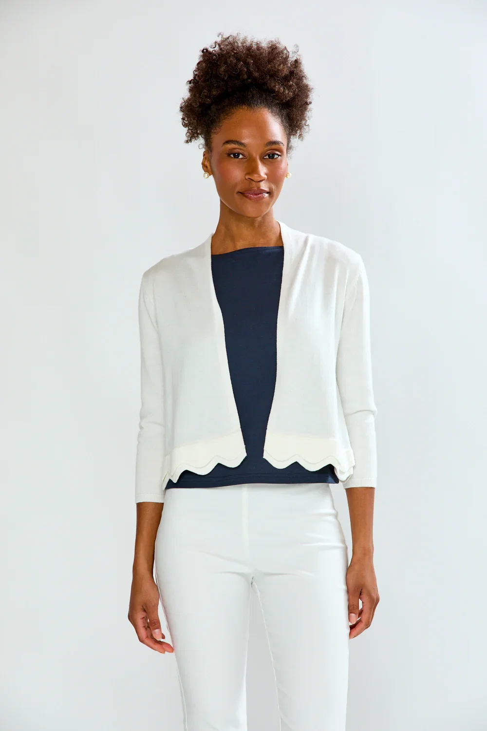 Image of The New Scallop Cardigan in White