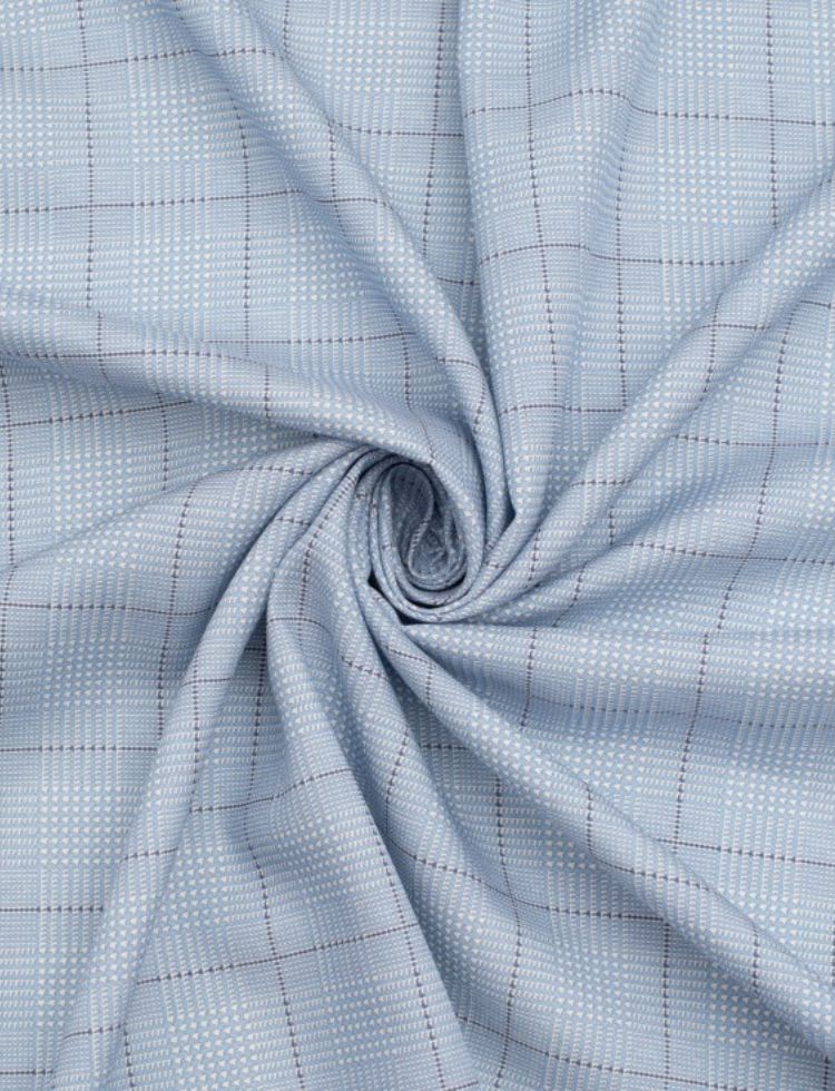 Minerva Core Range Prince Of Wales 100% Silk Shirting POD Fabric Blue
