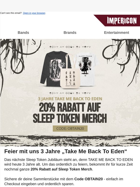 20% Rabatt auf Sleep Token Merch 🎉
