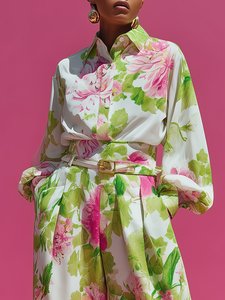 Image of Urban Floral Printing Shirt Collar Shirt