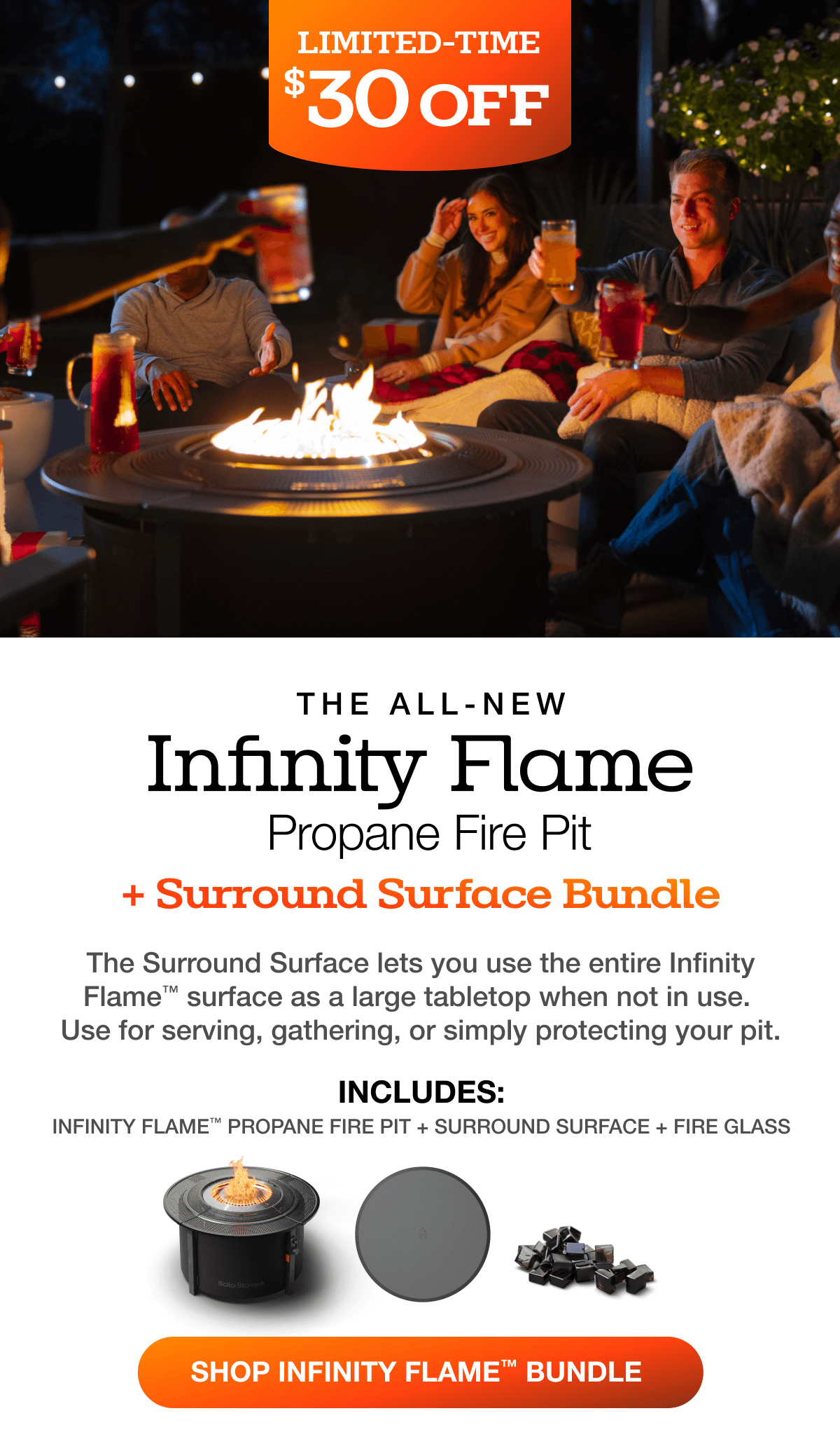 Infinity Flame Propane Fire Pit + Surround Surface