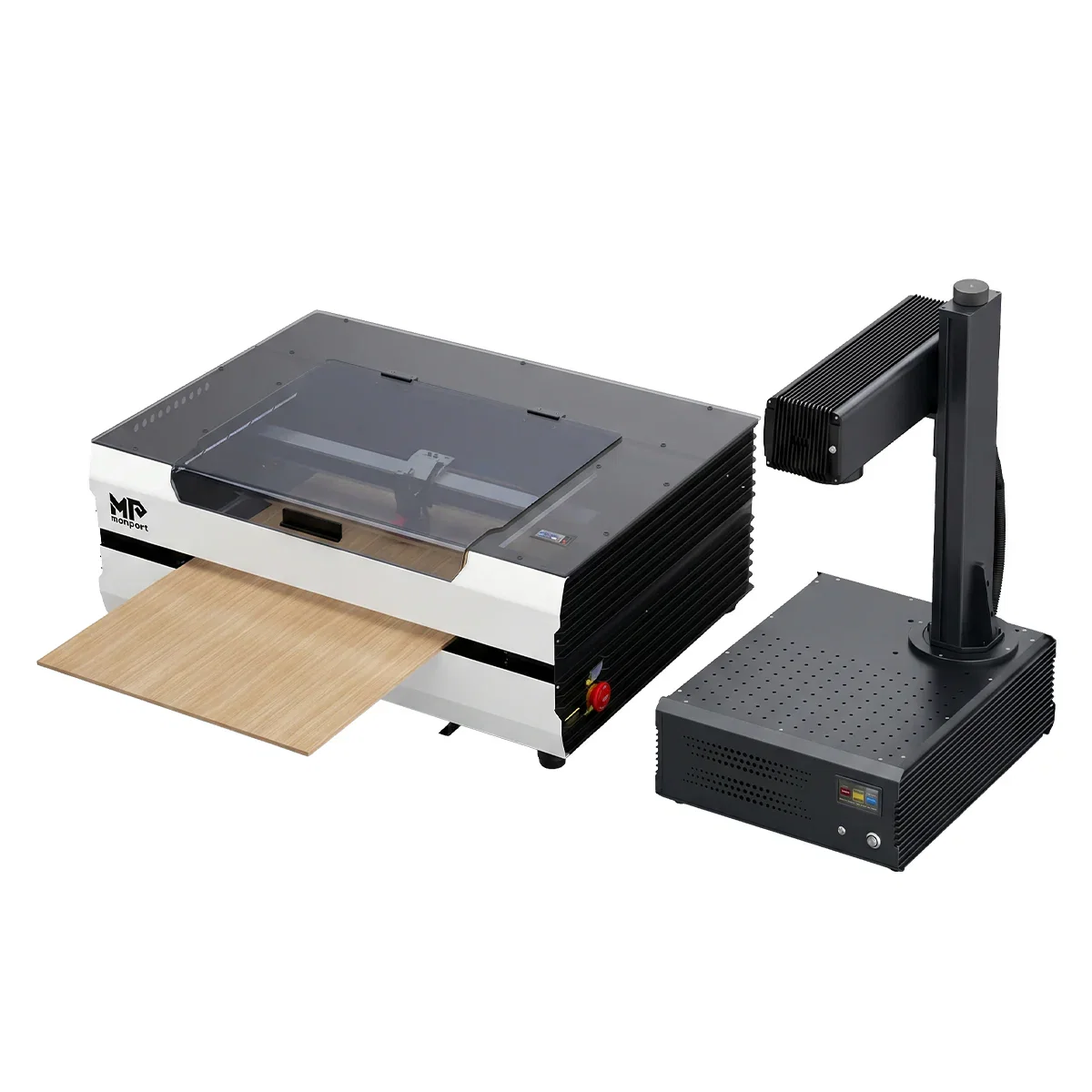 Image of Monport GA 100W MOPA Fiber Laser + Reno45 45W Desktop CO2 Laser Engraver Bundle with AutoFocus & Magnetic Assisted Focus