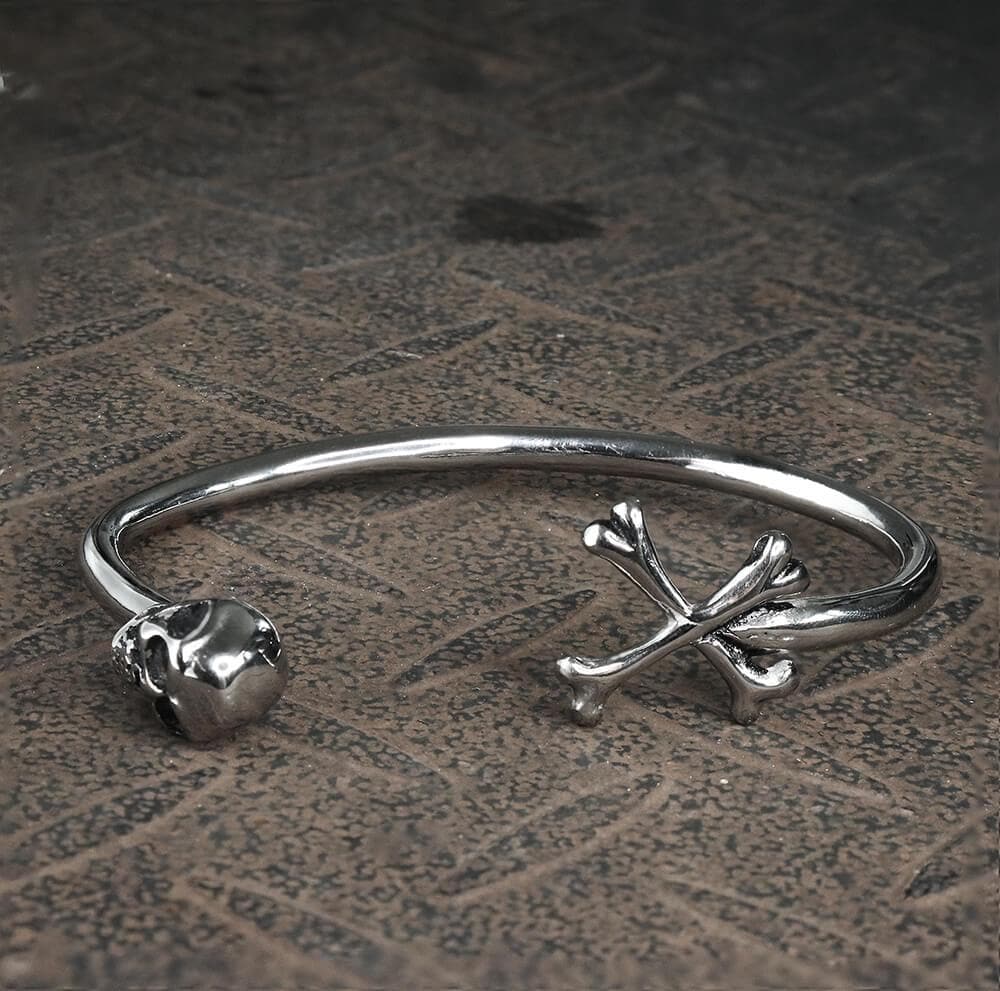 Image of Skull and Crossbones Stainless Steel Open Bracelet