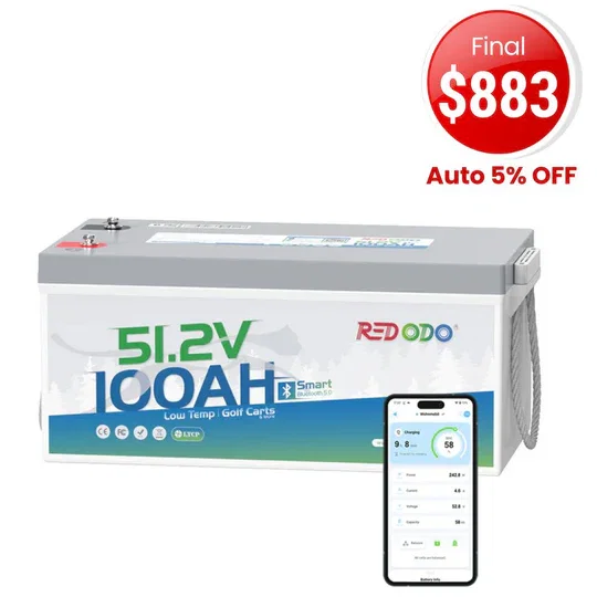 🔥【Final $883】Redodo 48V 100Ah Lithium Golf Cart Bluetooth Battery | Replaces 6x 8V(or 8x 6V) lead-acid batteries | For Club Car, EZGO, ICON, Yamaha