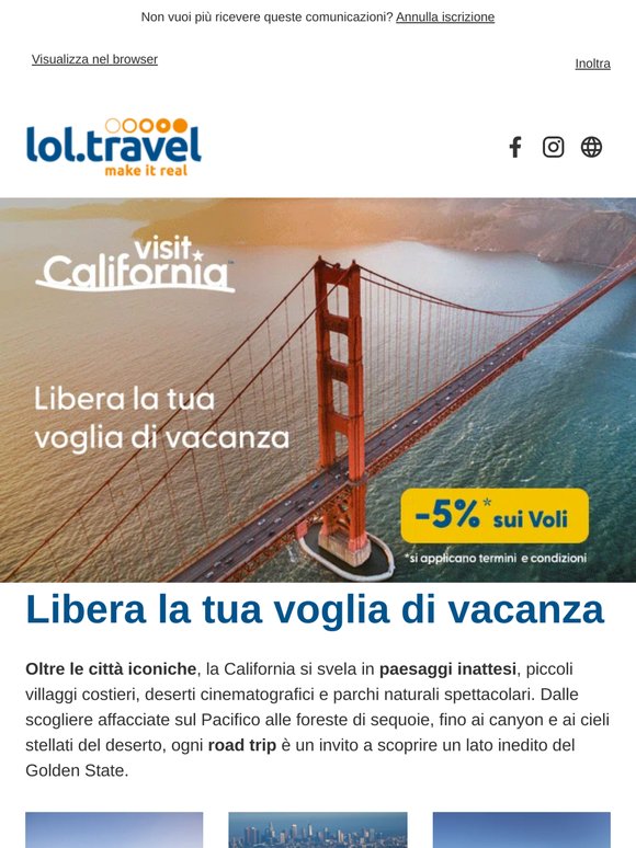 California, oltre le città iconiche. Parti con il 5% di sconto sui Voli