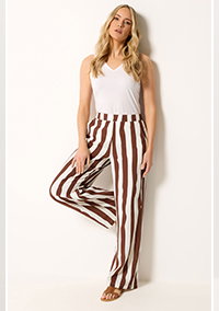 White & Brown Stripe Wide Leg Trousers