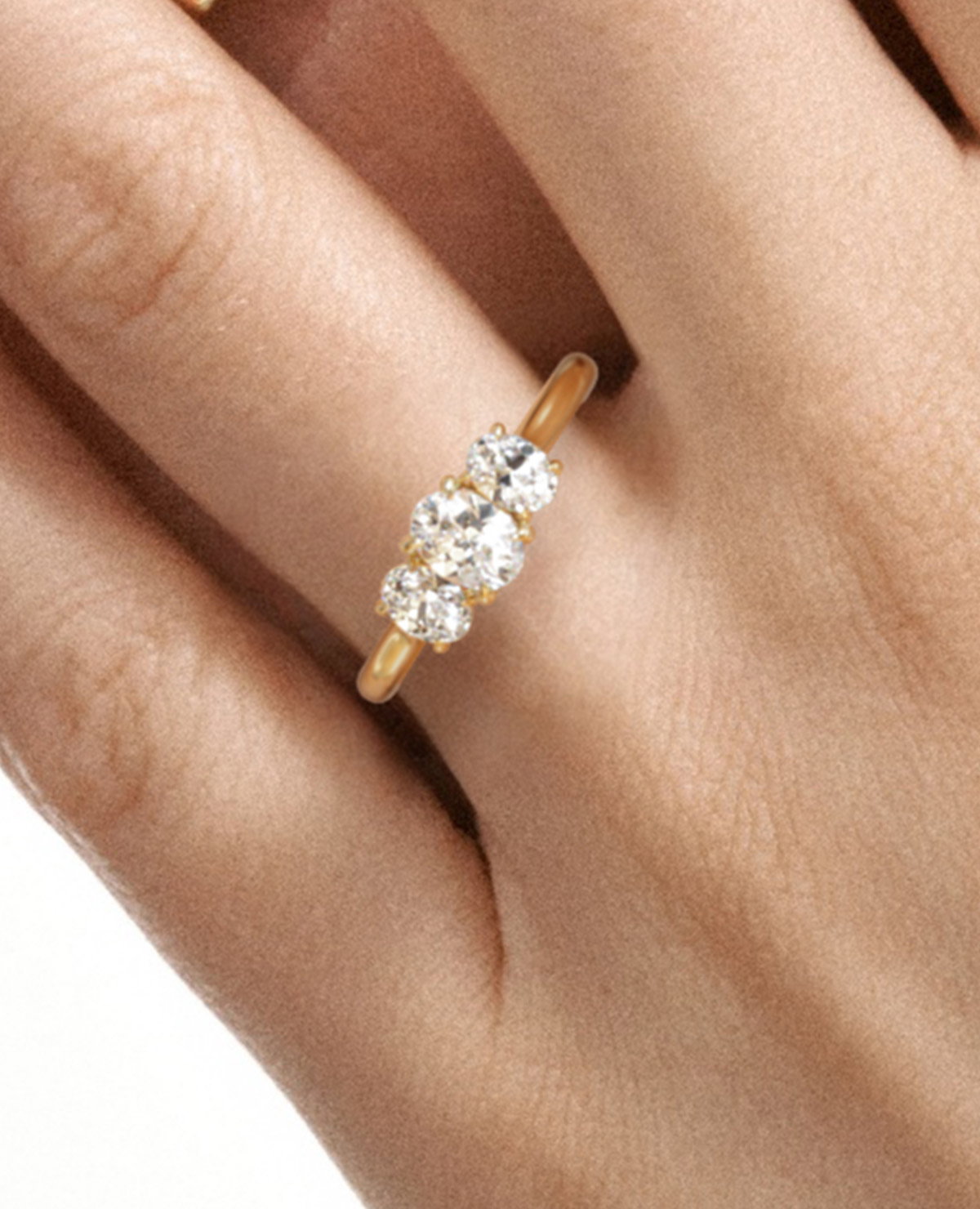 Ever 2.00ct Oval Cut Lab Diamond 3 Stone Engagement Ring in 18K Yellow Gold
