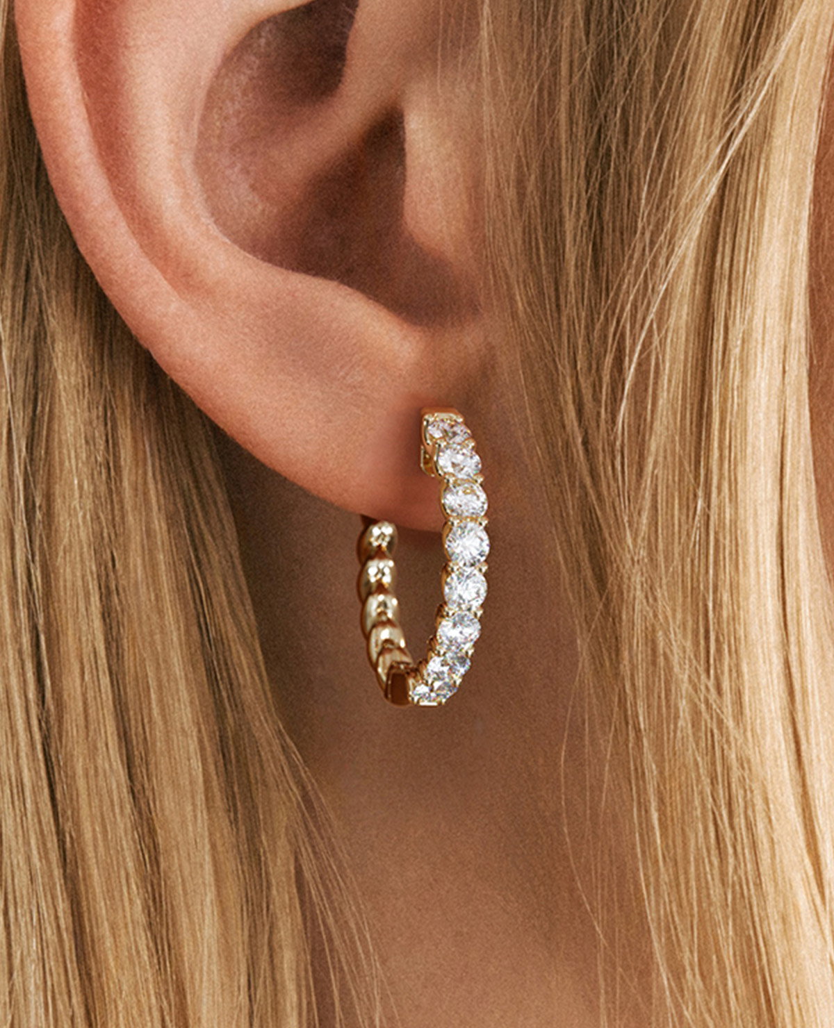 Braided 1.00ct Round Cut Lab Diamond Hoop Earrings in 9K Yellow Gold