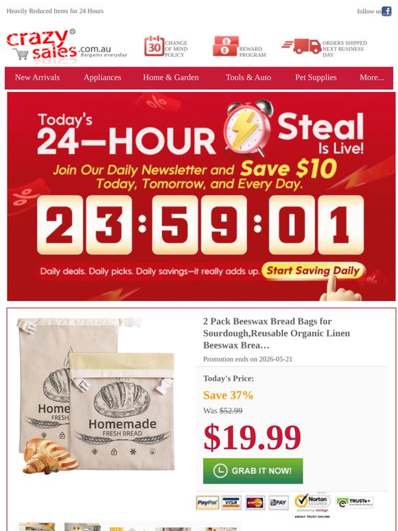 Keep homemade bread fresher longer with 2 beeswax bags, priced at $19.99
