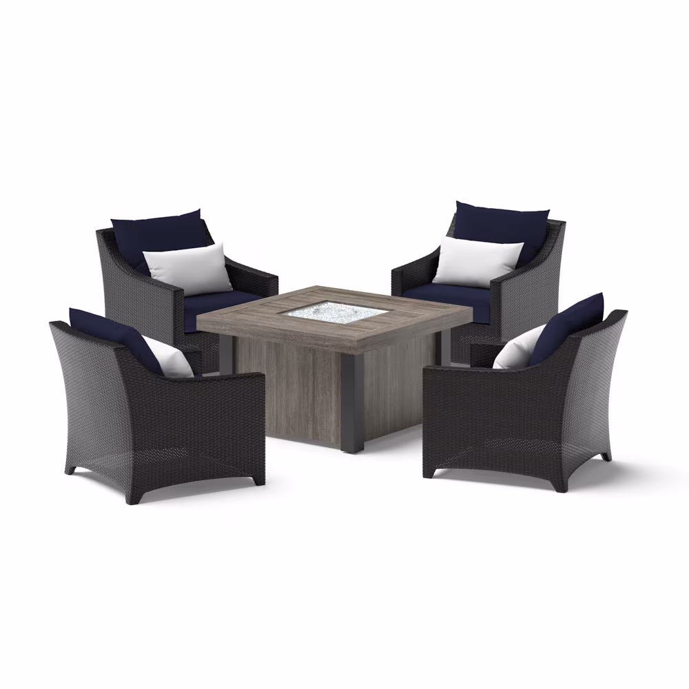 Deco™ 5 Piece Sunbrella® Outdoor Fire Chat Set - Navy Blue