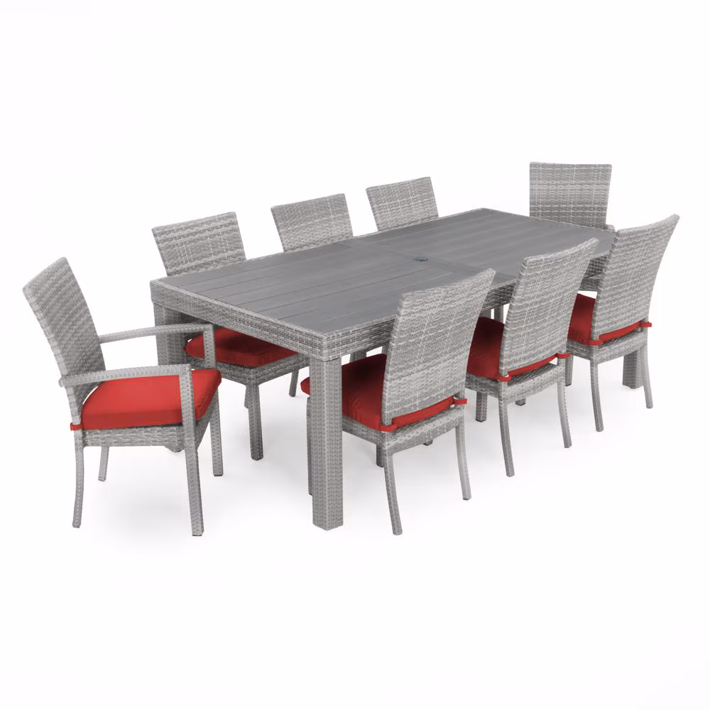 Cannes™ 9 Piece Sunbrella® Outdoor Dining Set - Sunset Red