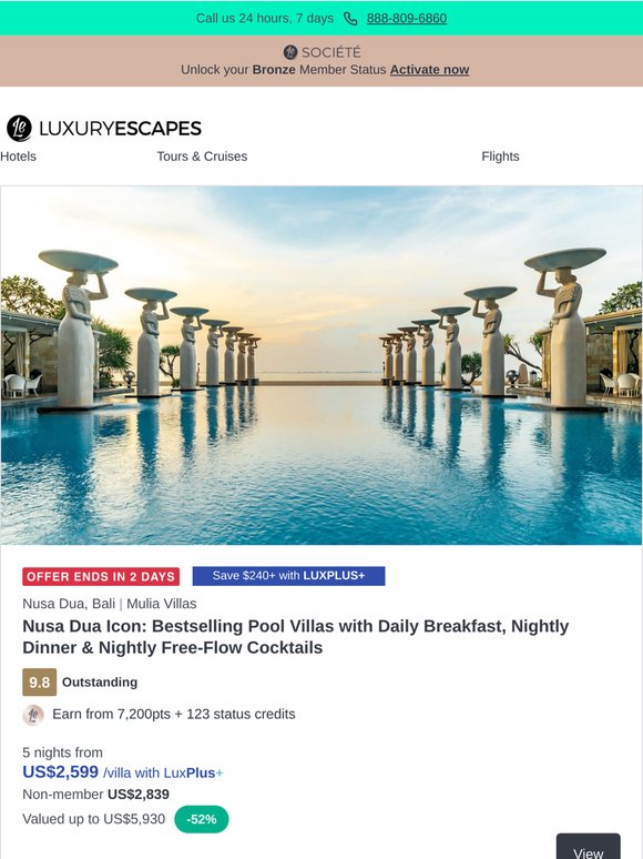Nusa Dua Icon: Bestselling Pool Villas w. Daily Breakfast, Nightly Dinner & Nightly Free-Flow Cocktails