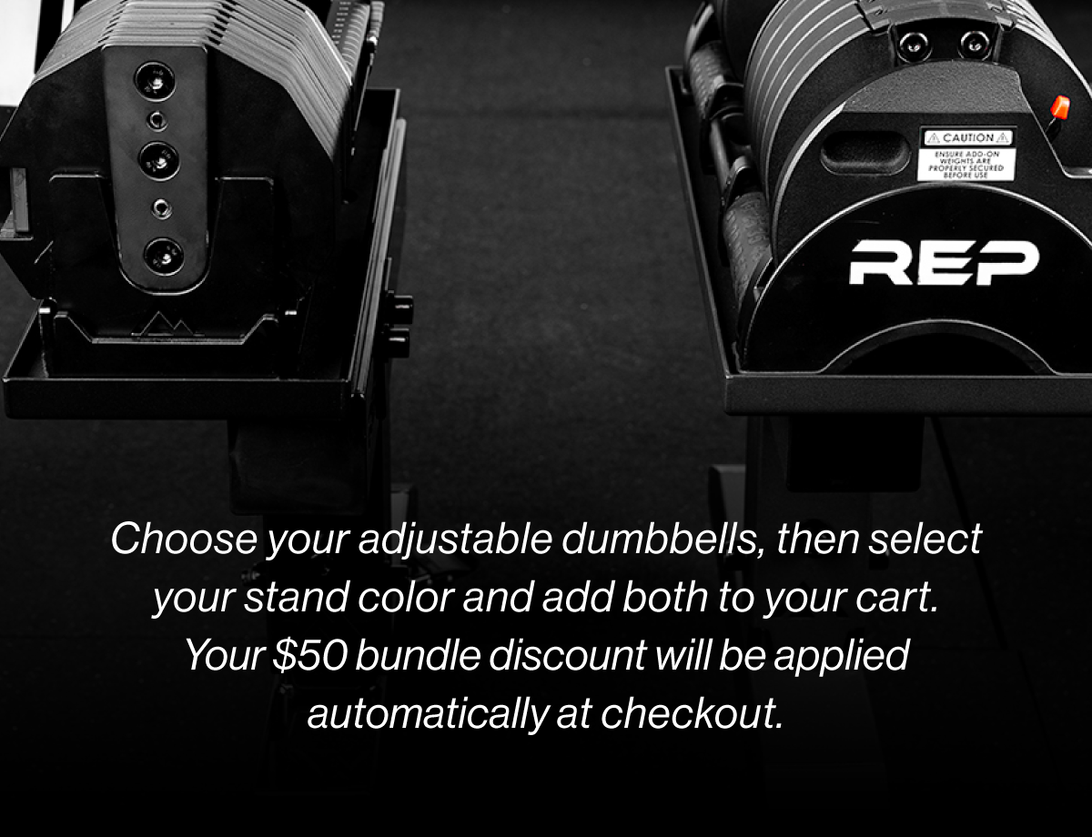 Choose your adjustable dumbbells, then select your stand color and add both to your cart. 
