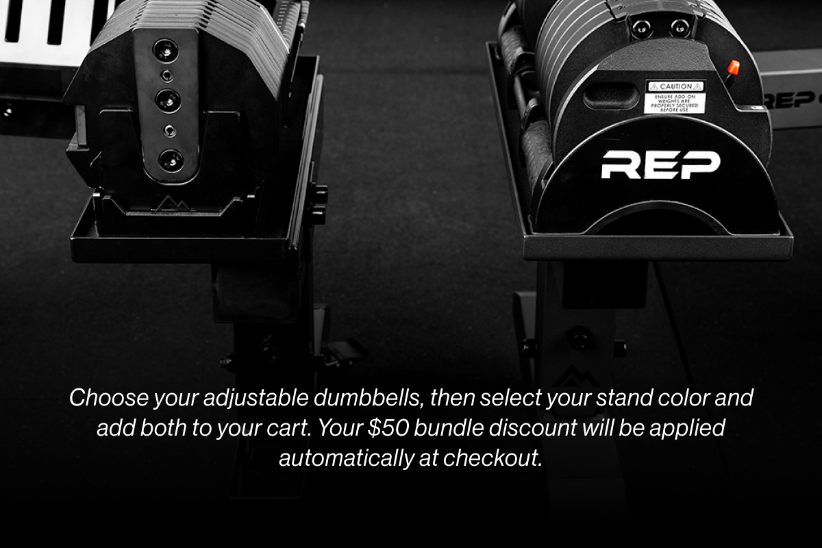 Choose your adjustable dumbbells, then select your stand color and add both to your cart. 