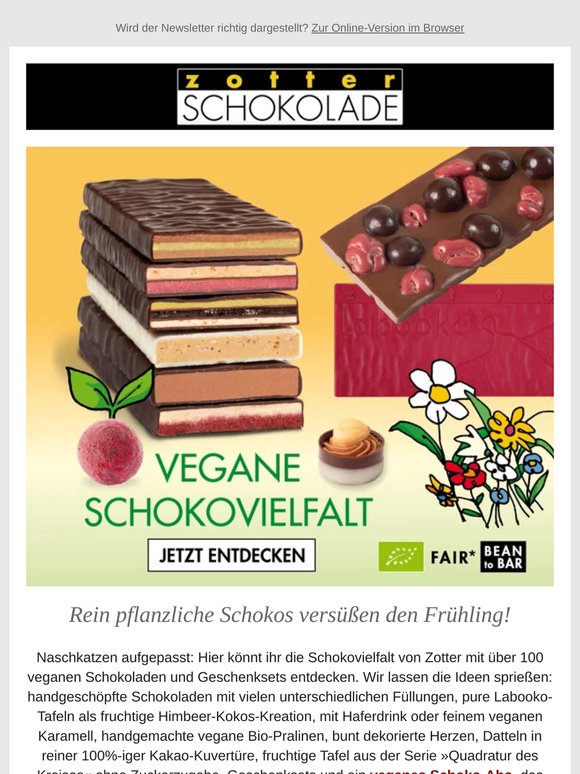Vegane Schokovielfalt im Frühling 🌱