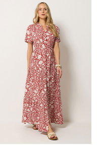 Berry Red Floral Tie Waist Maxi Dress