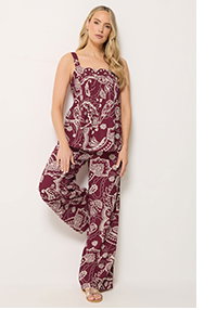 Berry Red Paisley Linen Vest Top & Wide leg Trousers