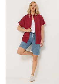 Berry Red Short Sleeve Linen Shirt