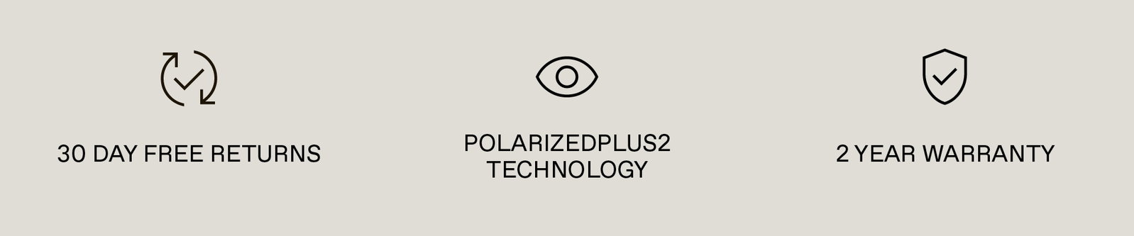 30 Day Free Returns, PolarizedPlus2 Technology, 2 Year Warranty