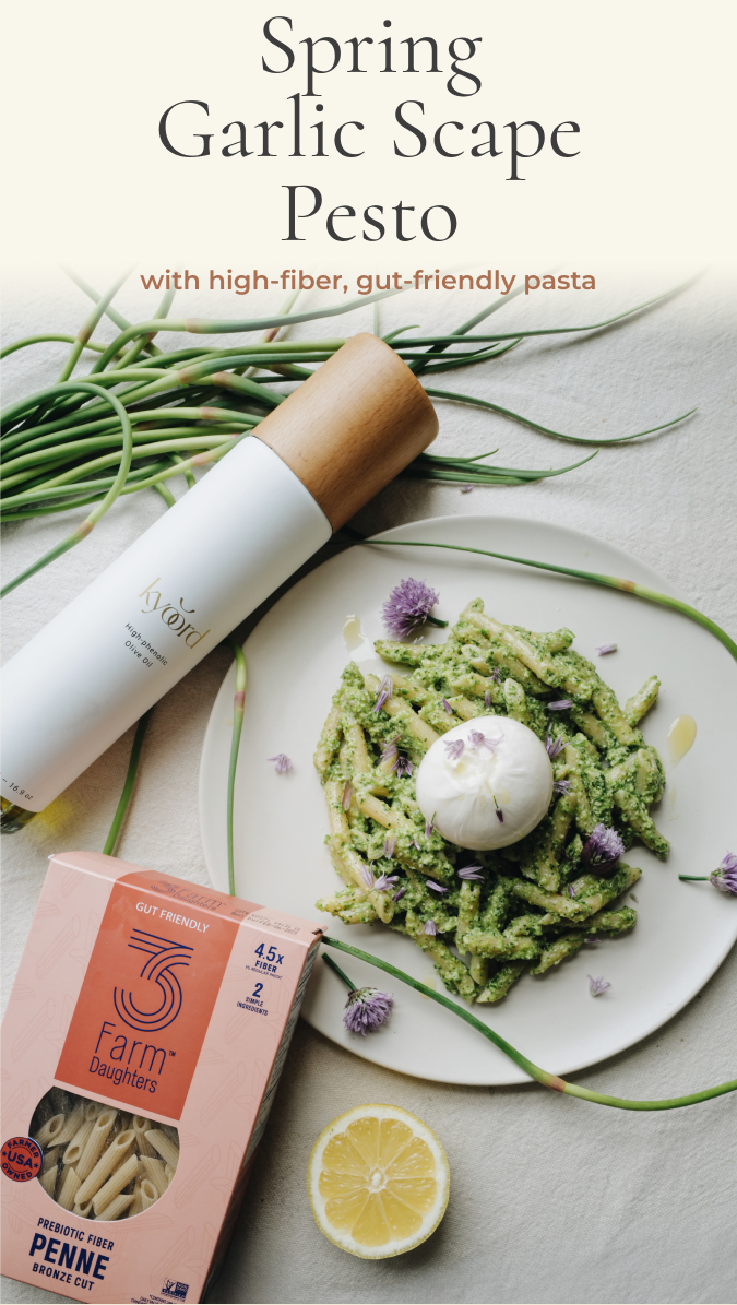 Spring Garlic Scape Pesto with Prebiotic Fiber Pasta
