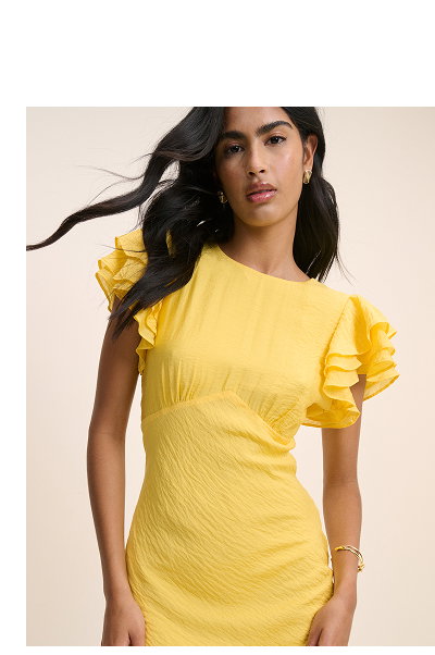 Yellow Frill Sleeve Lola Midi Dress