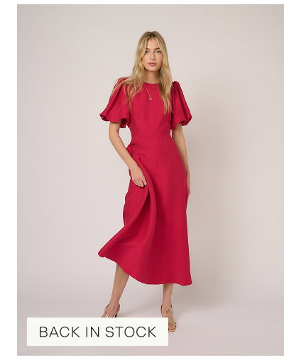 Pink Puff Sleeve Zola Midi Dress